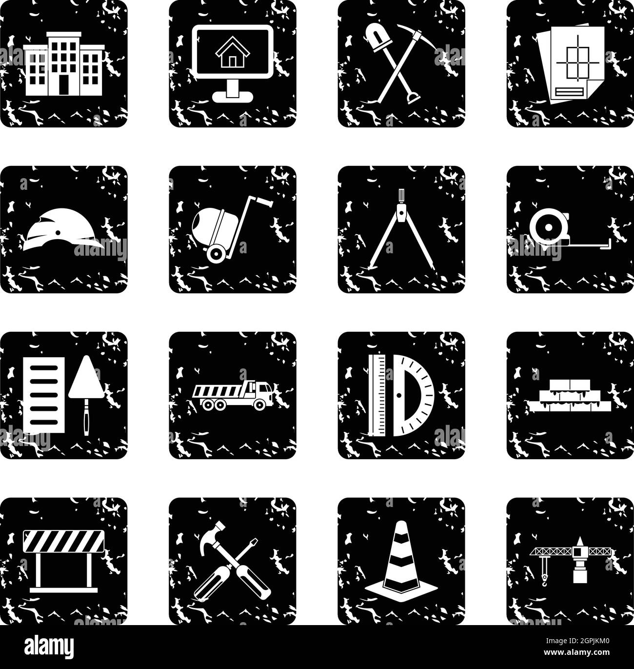 Construction set icons, grunge style Stock Vector