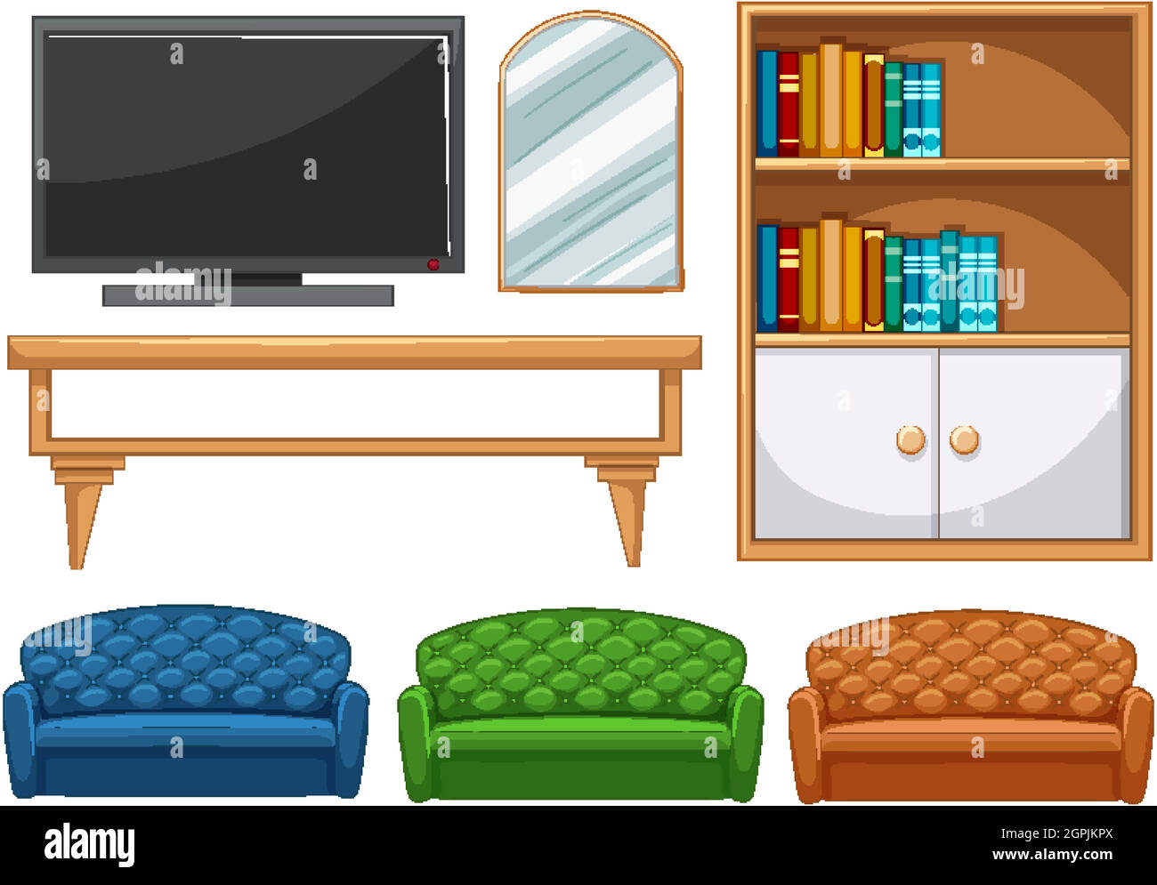 Furniture set for interior design on white background illustration