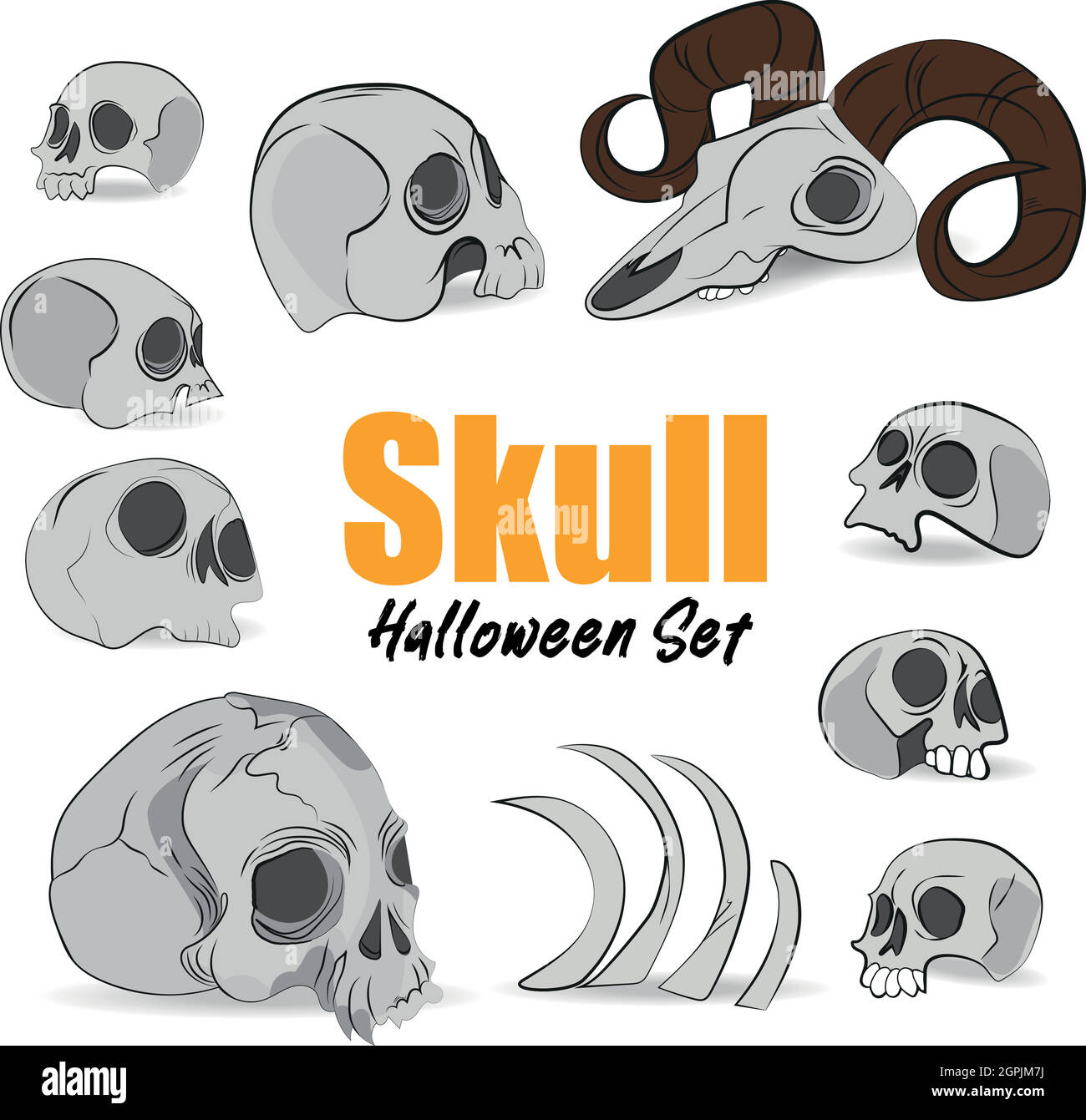 Set of vector skulls for Halloween Day of the Dead Stock Vector