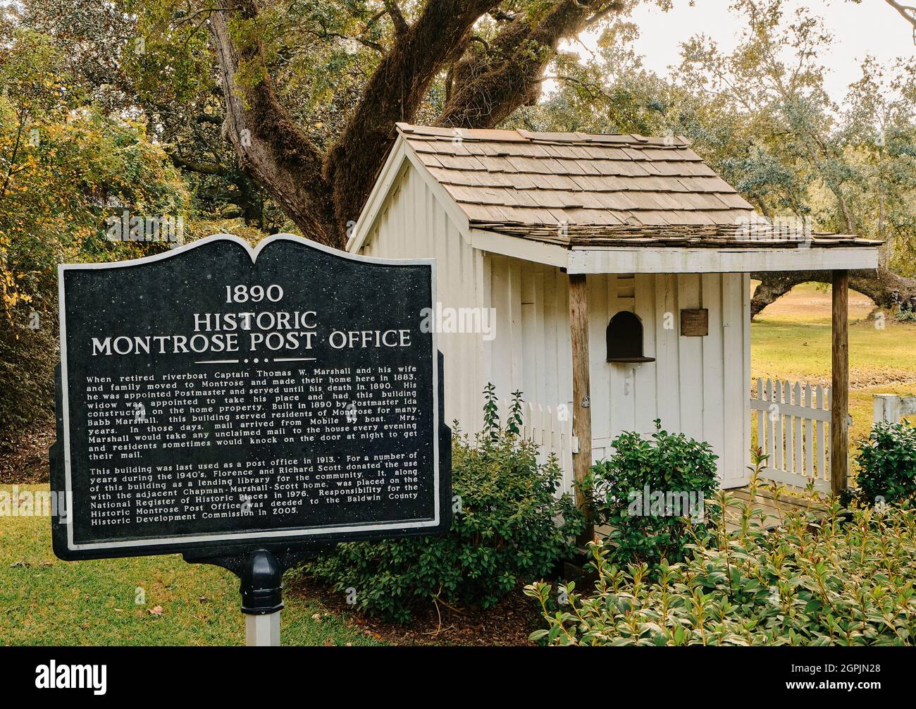 Historic Montrose Post Office a very small or tiny U. S. Post Office at one time in the Mobile Bay Alabama, USA area. Stock Photo