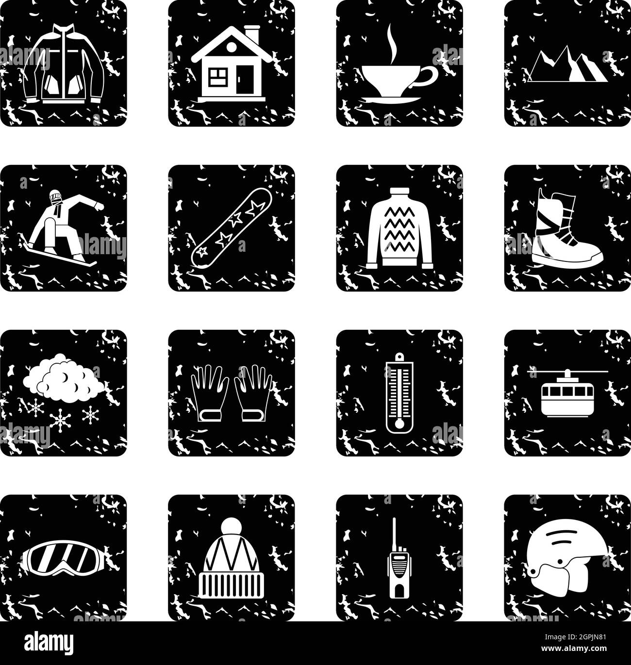 Snowboarding set icons, grunge style Stock Vector