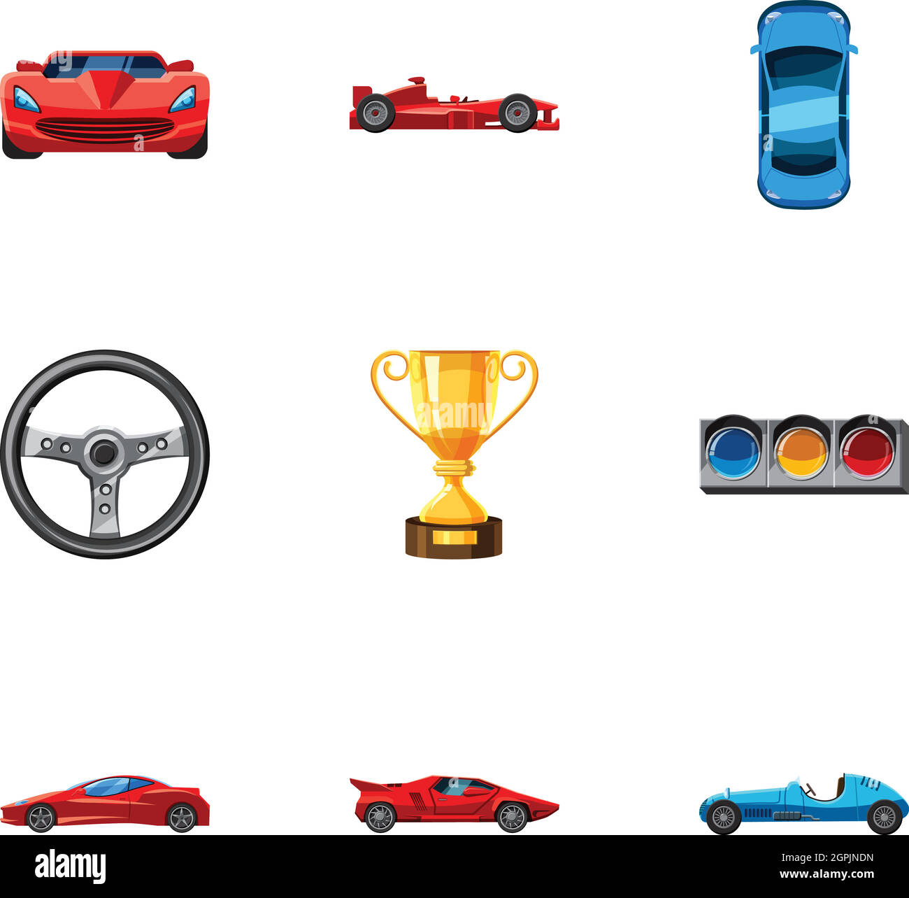 Racing accessories icons set, cartoon style Stock Vector