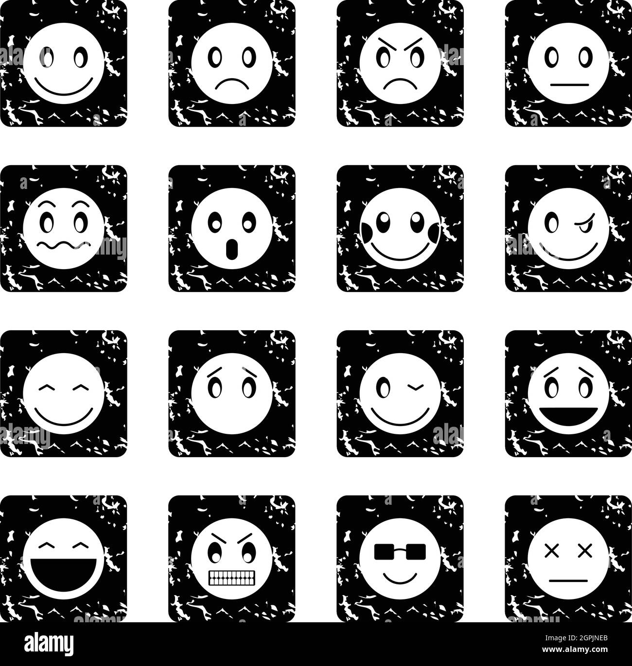 Emoticon set icons, grunge style Stock Vector