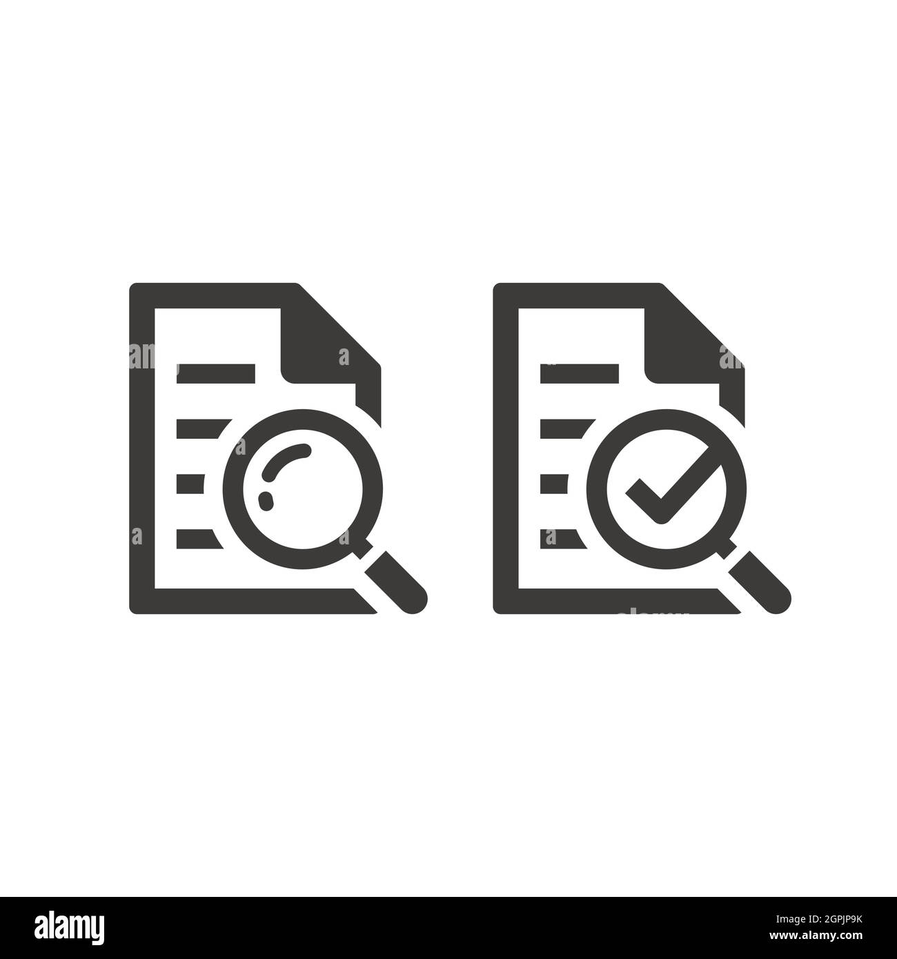 Document with magnifier and checkmark icon Stock Vector