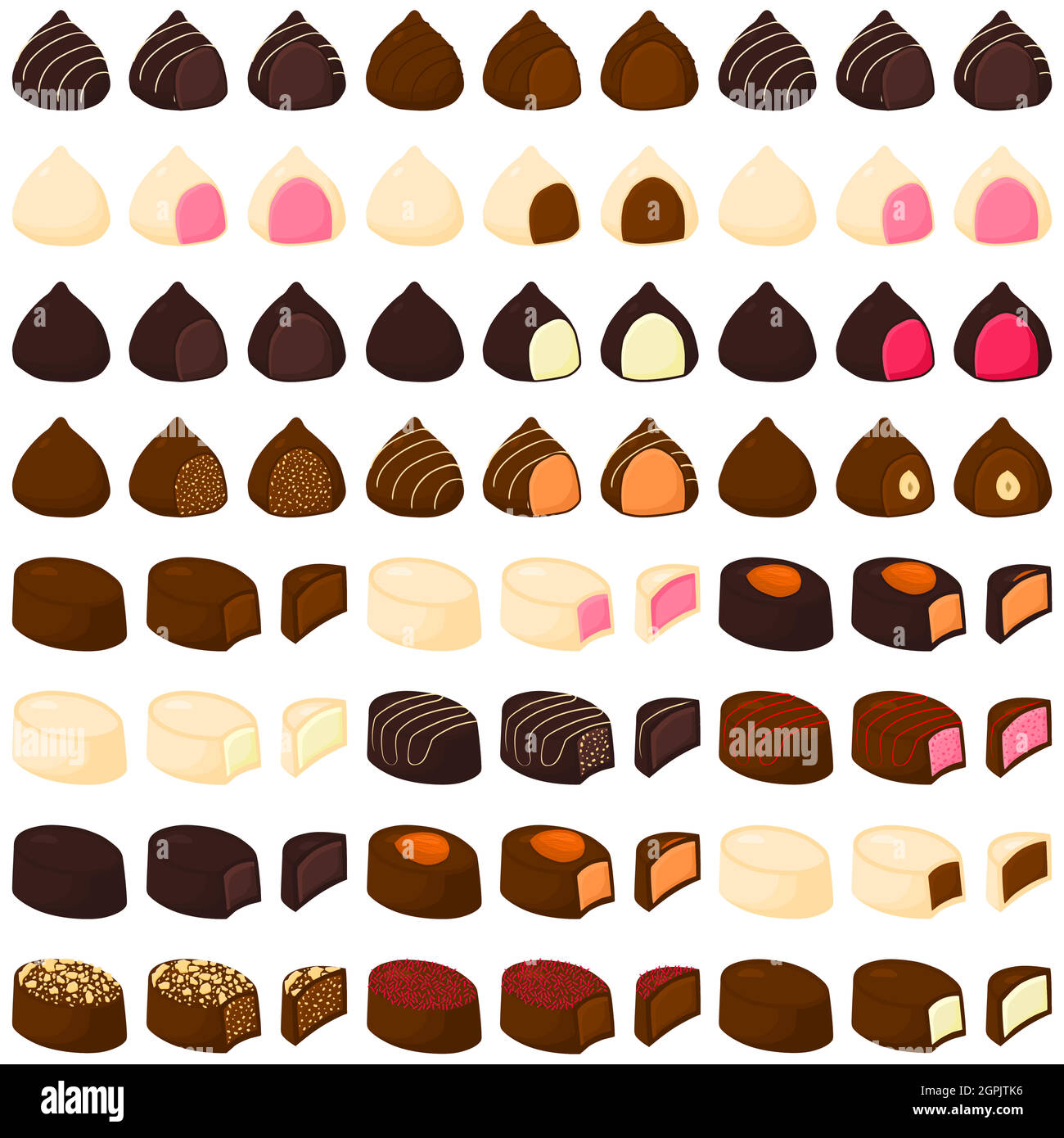 Illustration on theme beautiful big set sweet chocolate candy bonbon Stock Vector