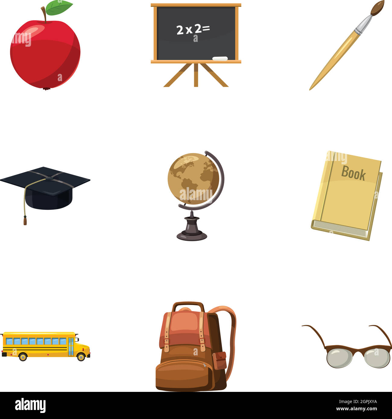 Schooling icons set, cartoon style Stock Vector