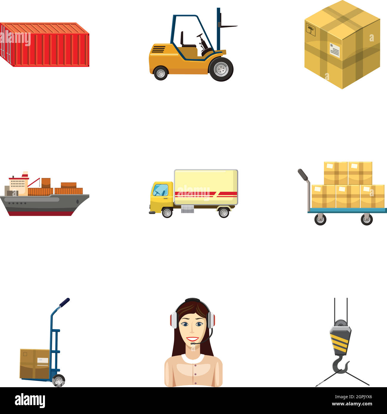 Transportation icons set, cartoon style Stock Vector