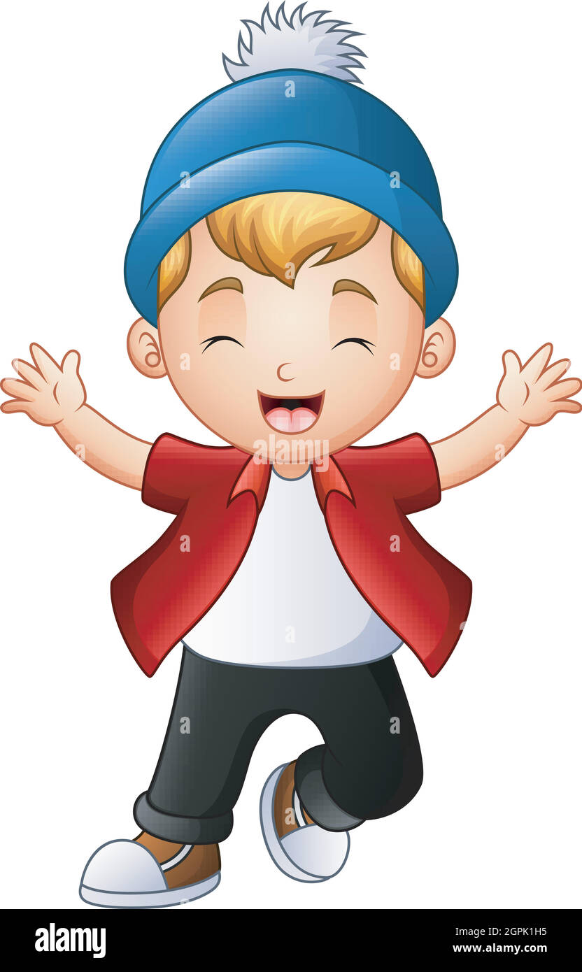 Vector illustration of Cute little boy raising hands Stock Vector