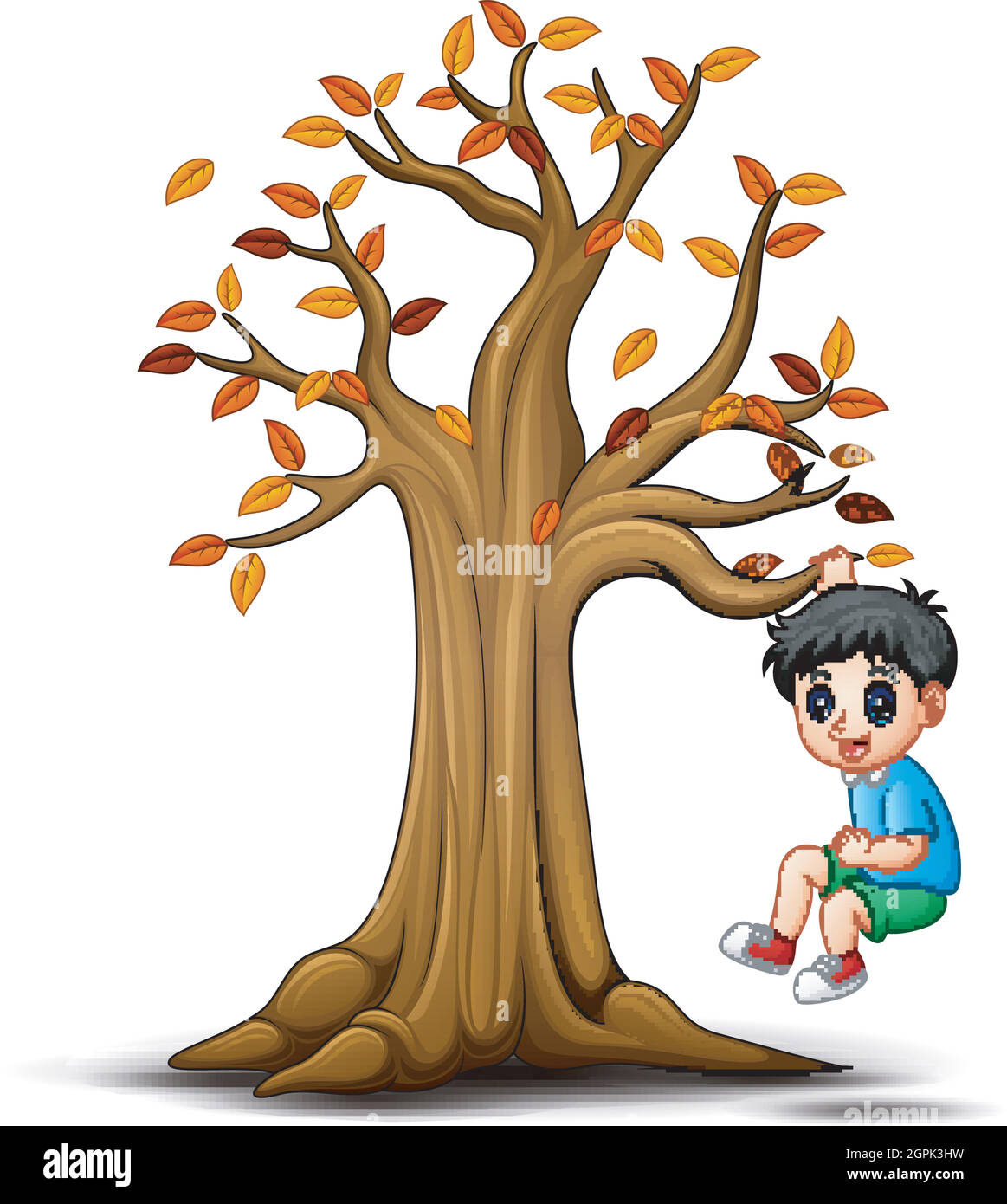 Vector illustration of Kids playing with autumn tree Stock Vector