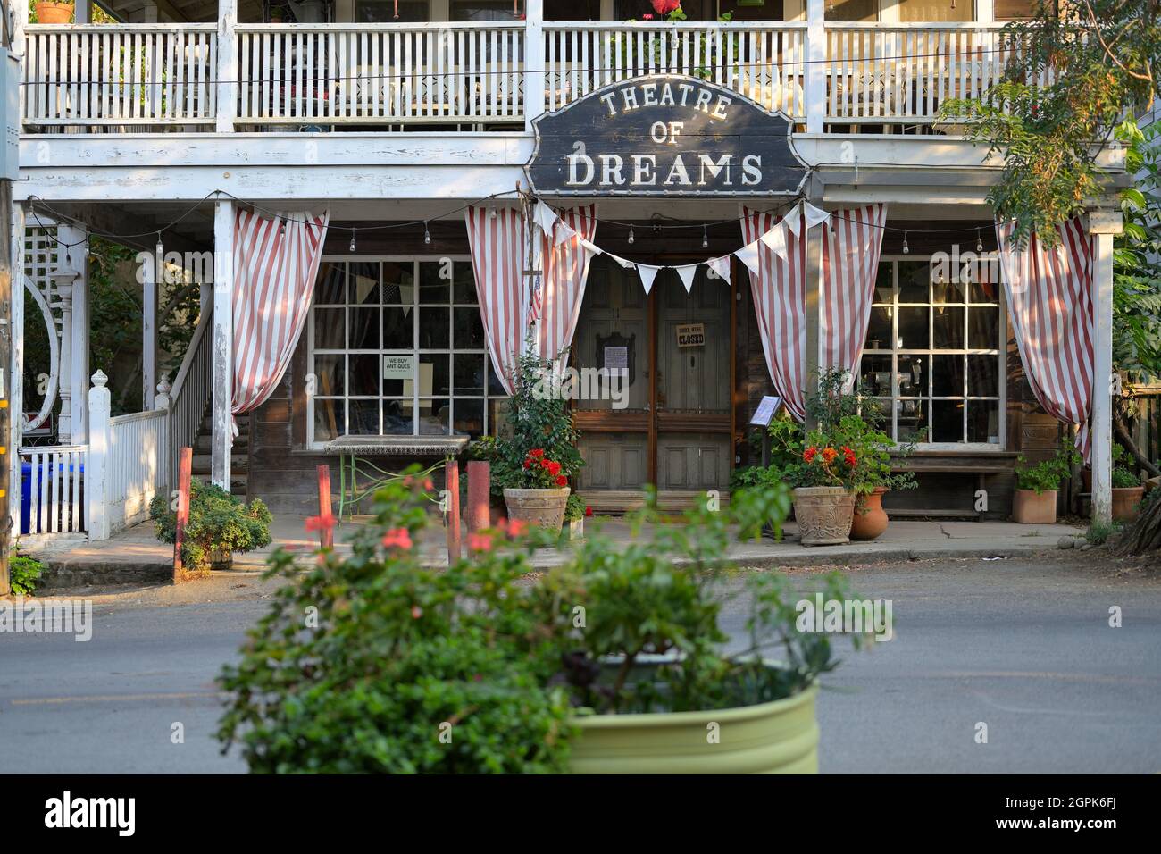 The Theatre of Dreams - a quaint main street boutique like in the Old West, Port Costa CA Stock Photo
