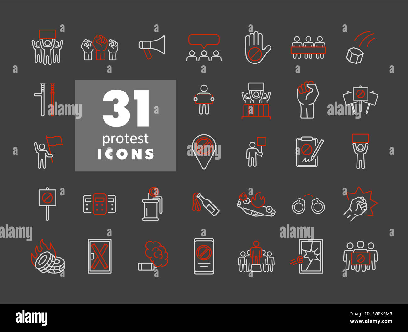 Protest, strike, revolution set vector flat icons Stock Vector