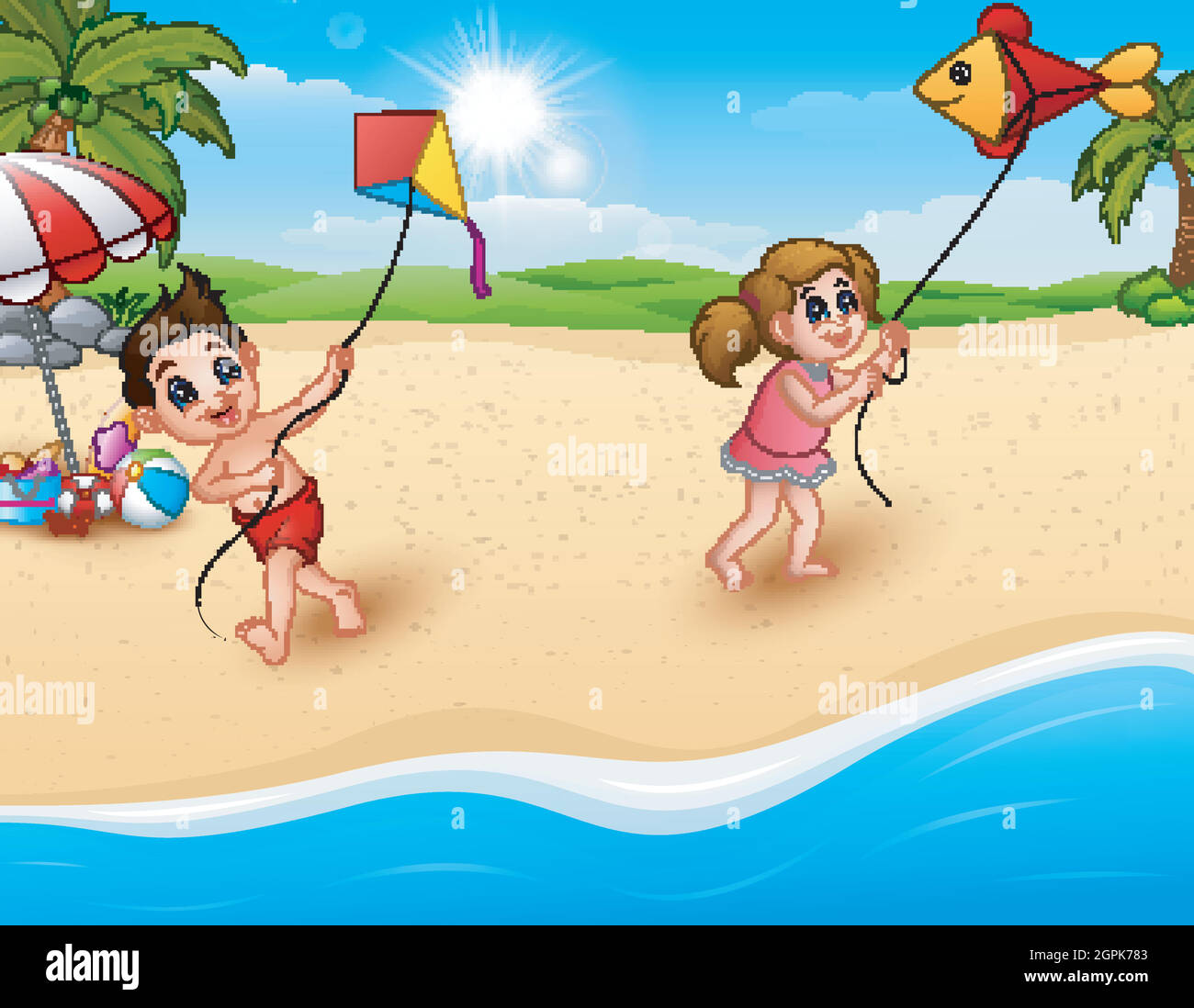 Children playing a kites on the beach Stock Vector Image & Art Alamy