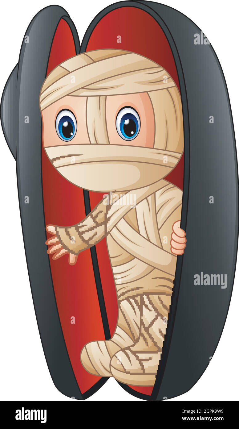 Cartoon mummy in a coffin Stock Vector