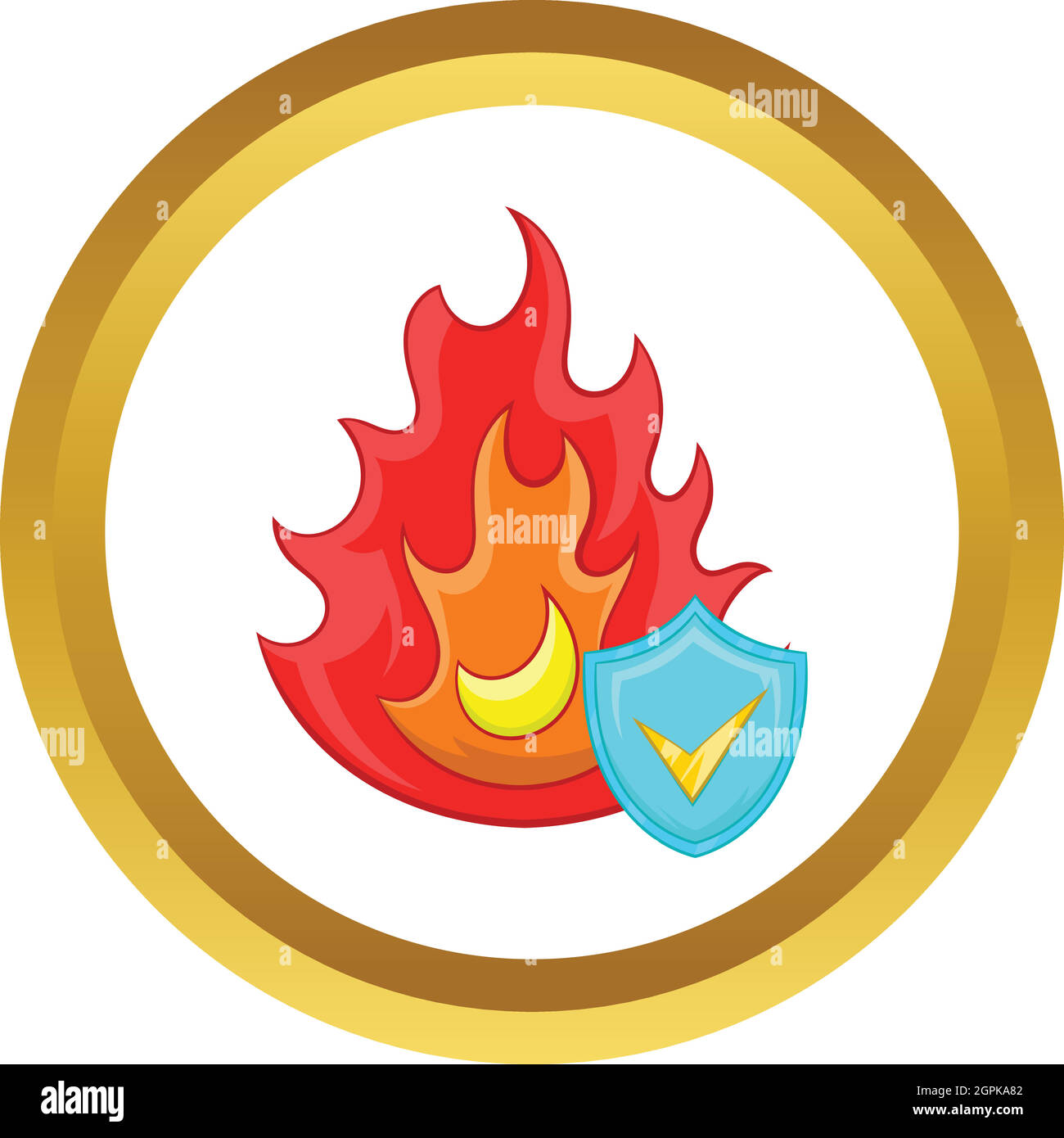 Fire and sky blue shield with tick vector icon Stock Vector