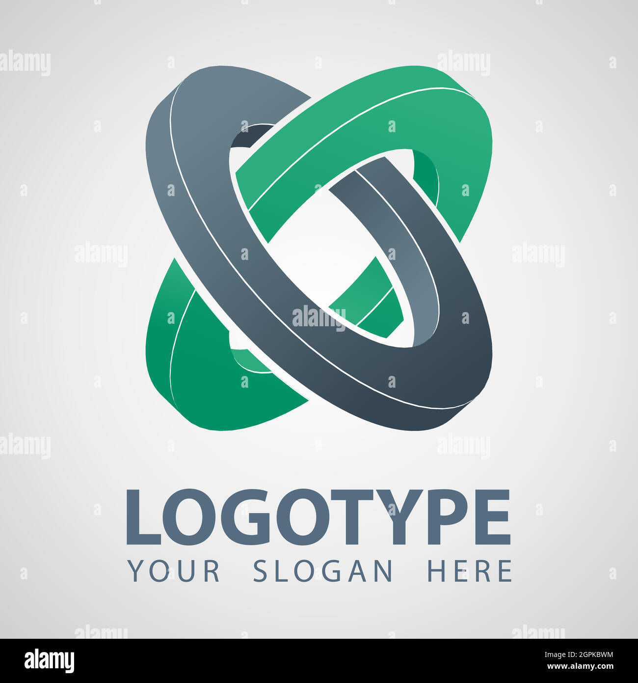 3D geometry Abstract gray and green rings company vector logo icon. Cilinder logo template design. Isometric style, multipurpose Consult corporation logo template. Logotype rings icon isolated on white background. Outline ring solid icon. 3D torus sign. L Stock Vector