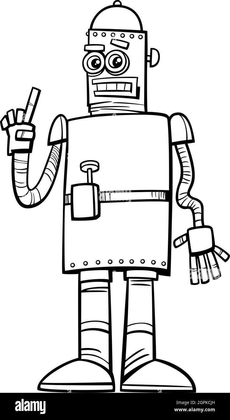 cartoon robot fantasy comic character coloring book page Stock Vector