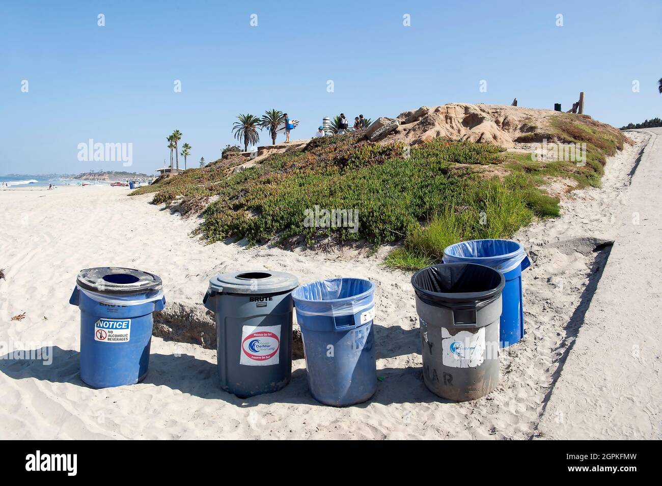 Trash and recycling bins on beach in La Jolla, CA Stock Photo Alamy