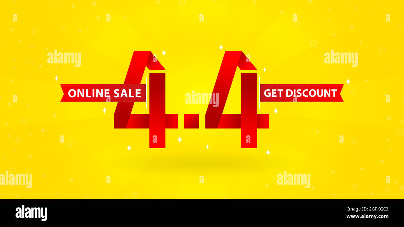 4.4 online sale, Shopping day festival calendar number date gradient red with yellow background and sparkle snowflake, online shop sign, for poster, flyer, social media banner. Stock Vector