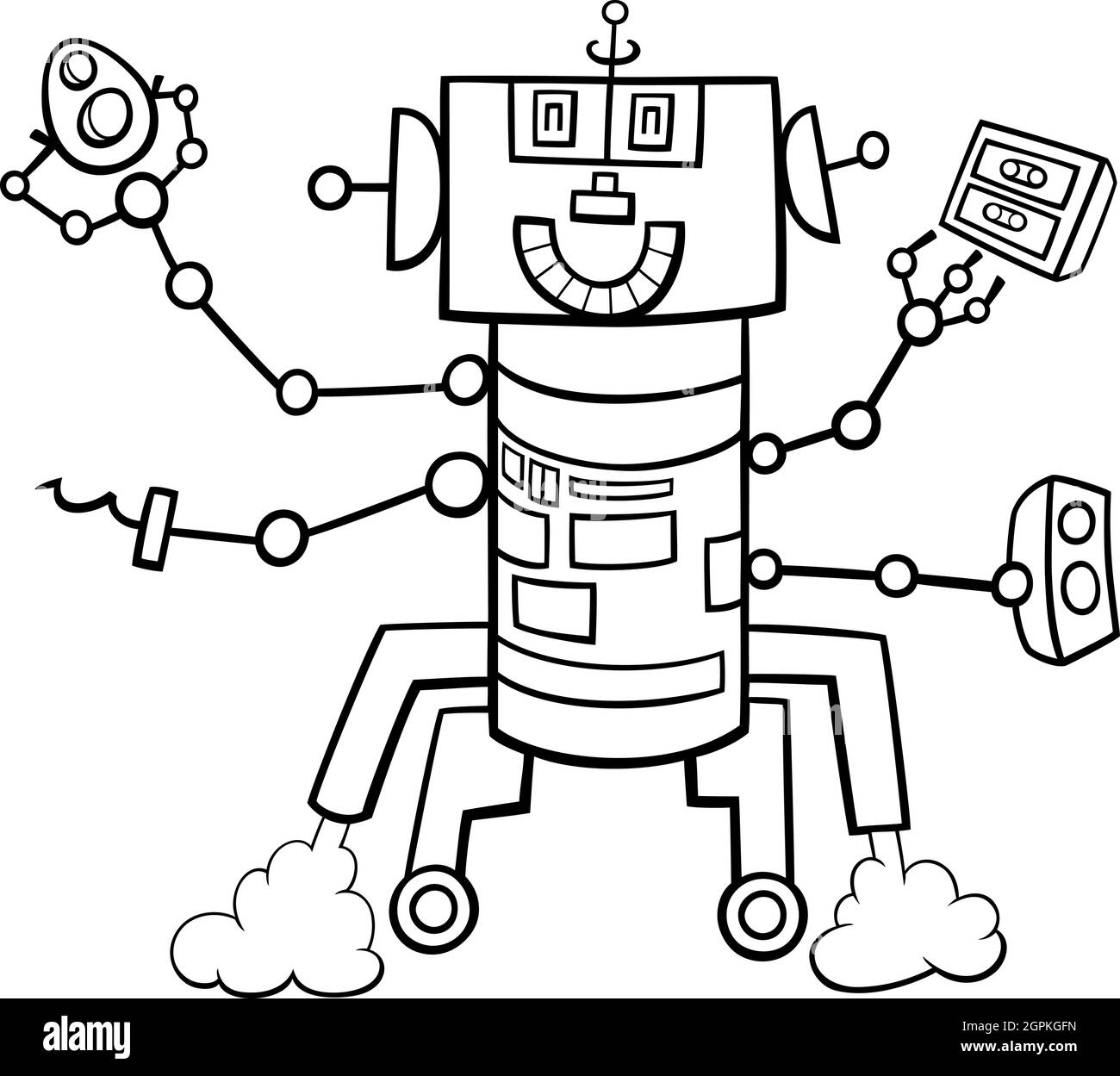 cartoon robot fantasy character coloring book page Stock Vector