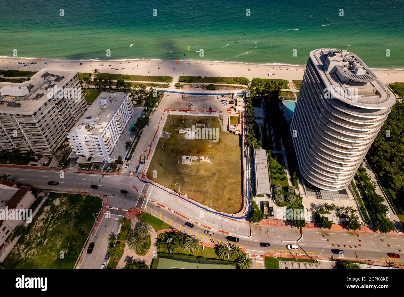 Aerial photo site of the collapsed Champlain Towers South in 2021 Stock