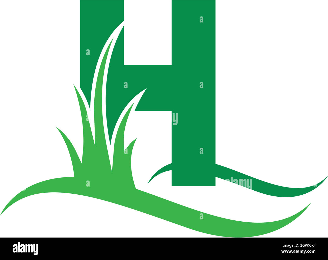 Letter H behind a green grass icon logo design vector Stock Vector