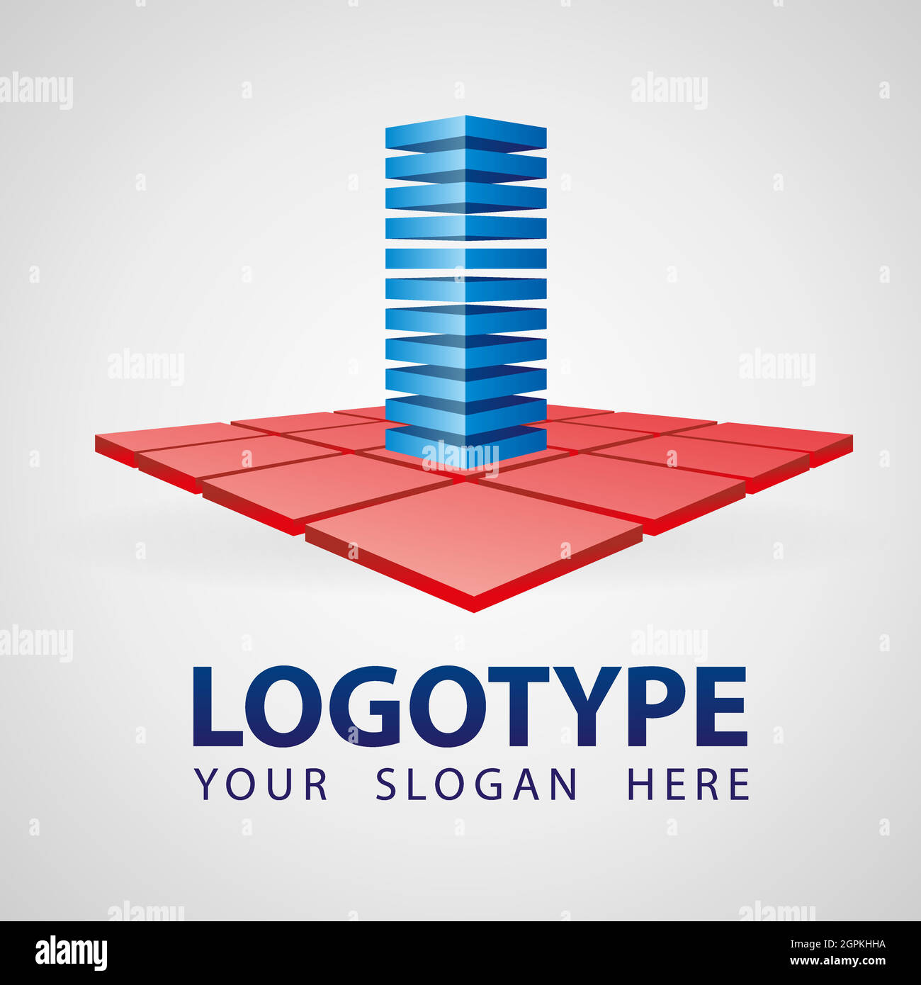 3D geometry Abstract bulding company vector logo icon. Building from blocks on a flat surface from blocks logo template design. Isometric style, multipurpose corporation logo template. Logotype icon isolated on white background. 3D blocks sign. Logo desig Stock Vector