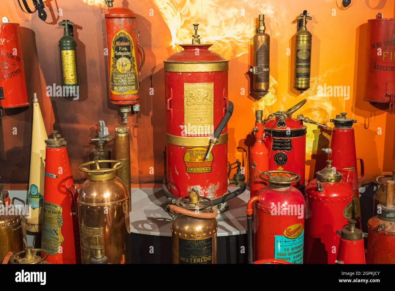 England, Southampton, Solent Sky Museum, Display of Historical Fire  Extinguishers Stock Photo - Alamy