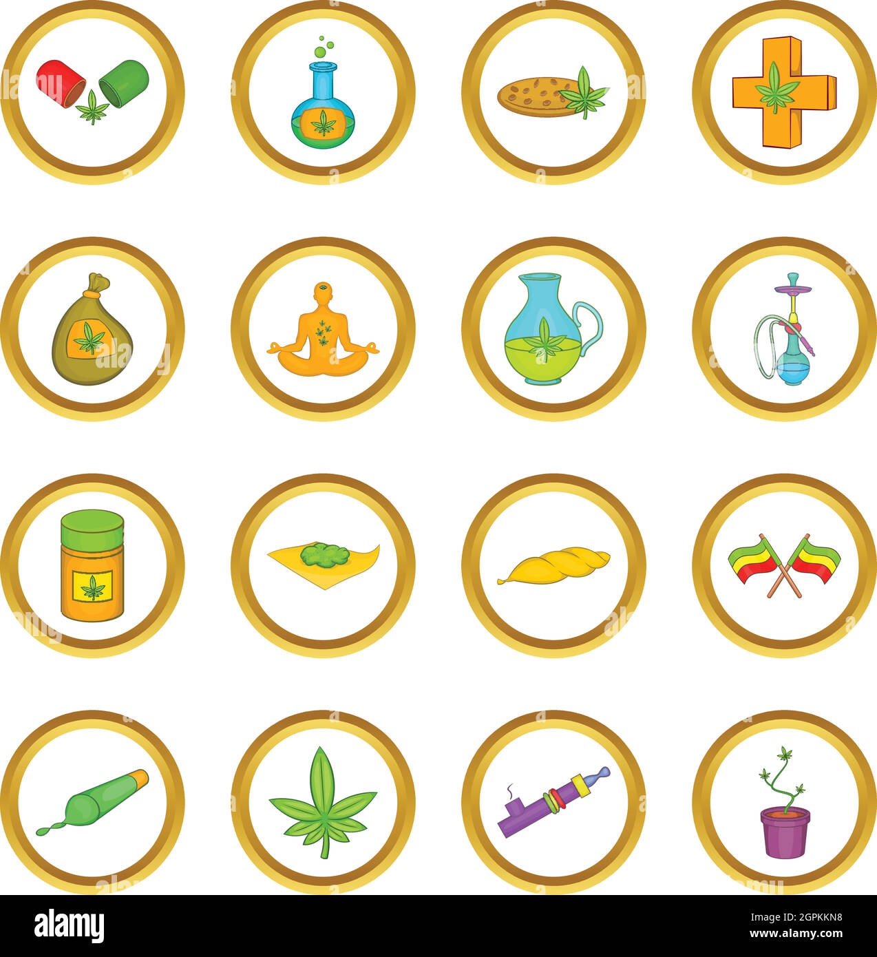 Medical marijuana vector set, cartoon style Stock Vector