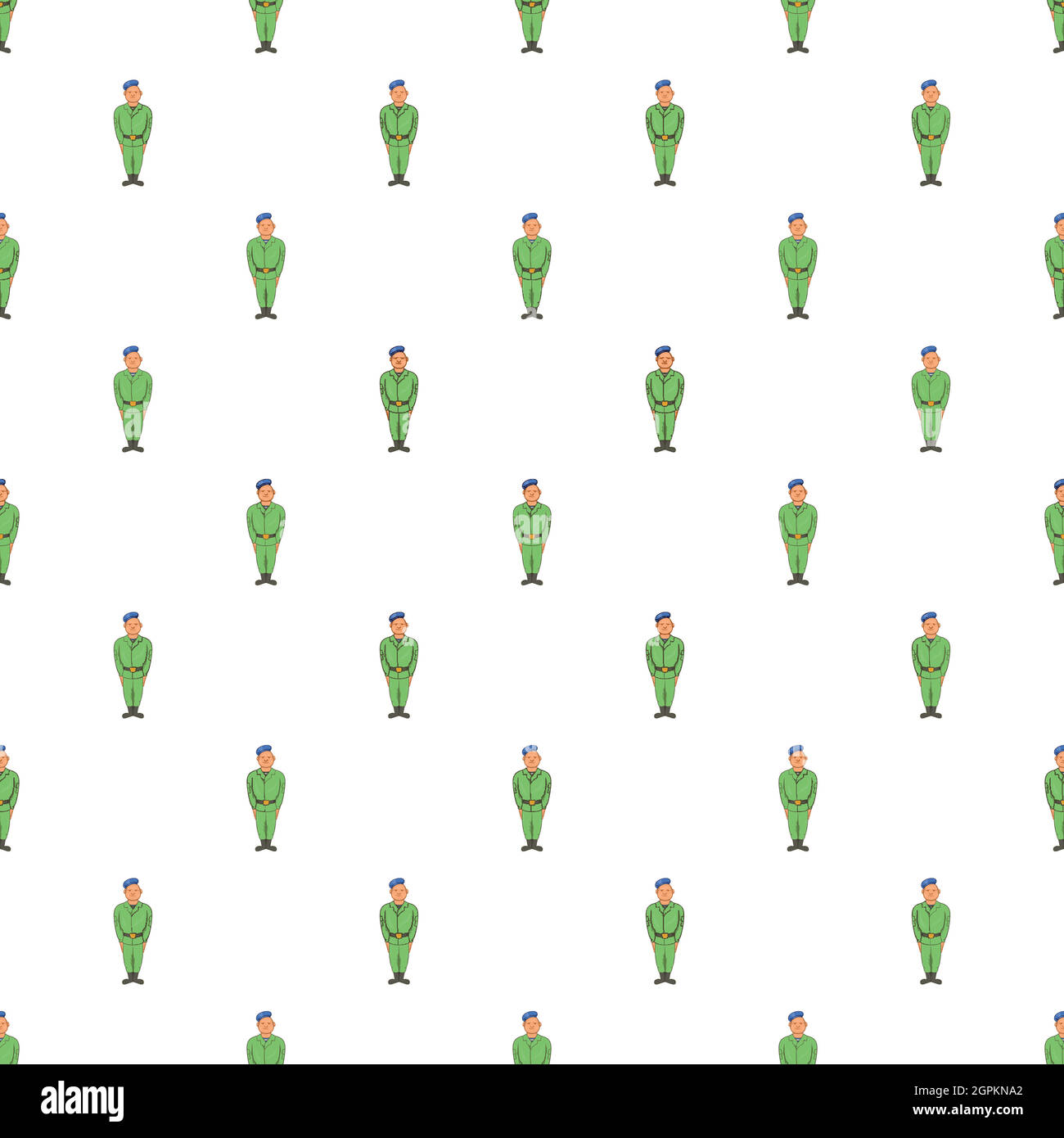 Man in green army uniform and blue beret pattern Stock Vector