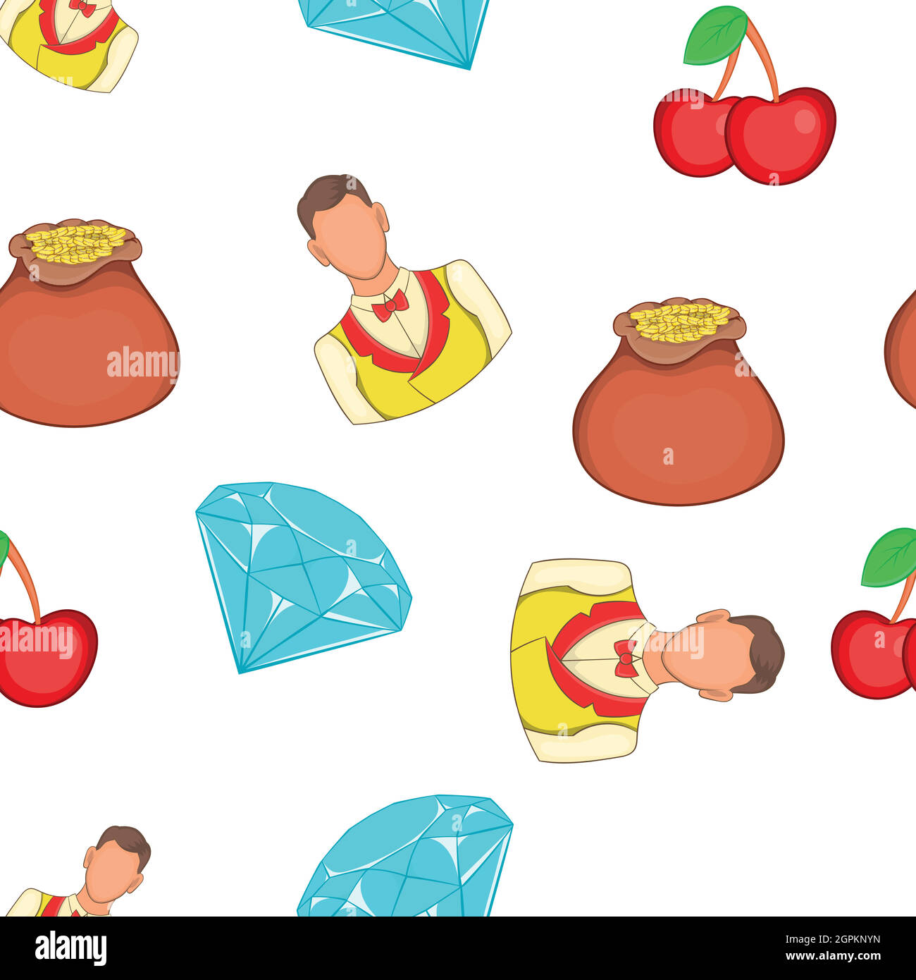 Casino elements pattern, cartoon style Stock Vector
