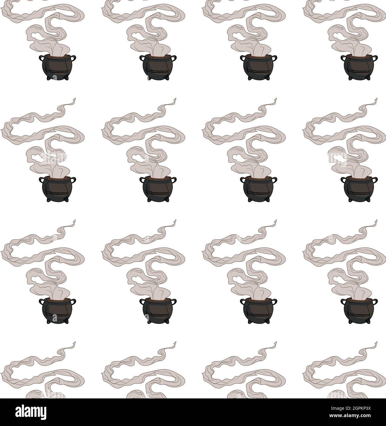 Pattern with witches cauldron with boiling potion Stock Vector