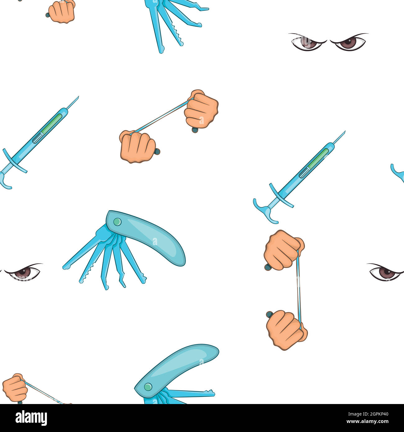 Crime elements pattern, cartoon style Stock Vector