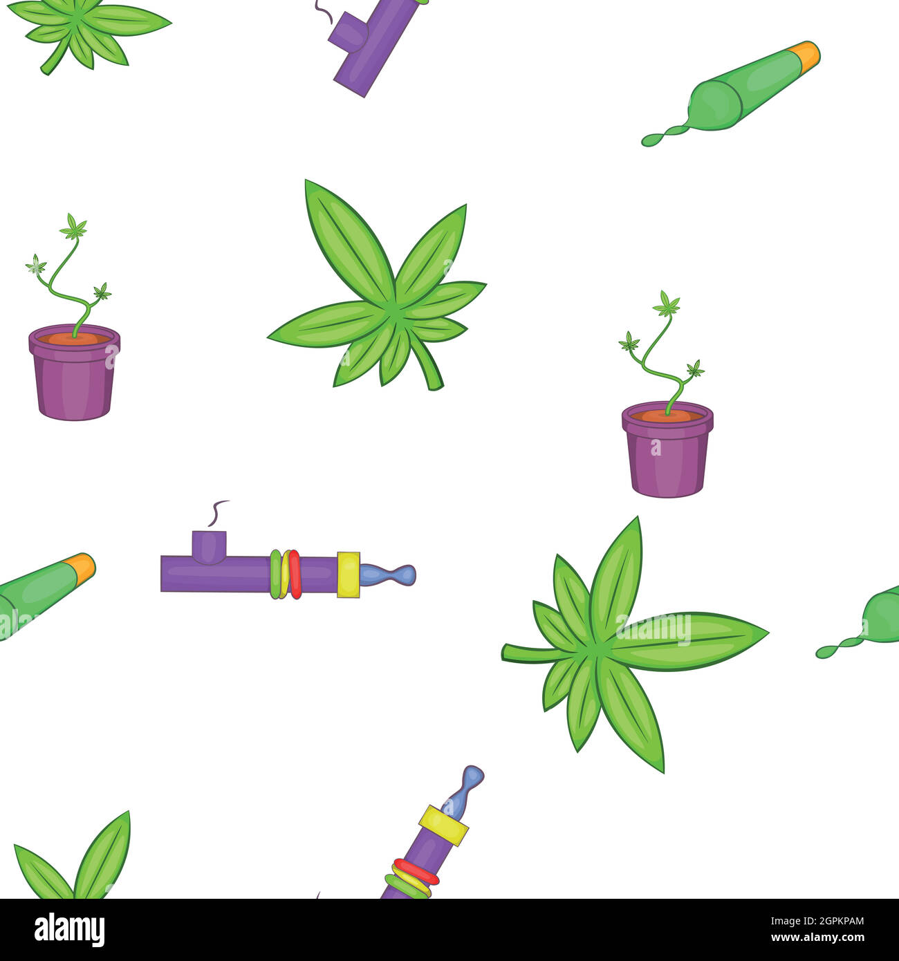 Marijuana smoking pattern, cartoon style Stock Vector