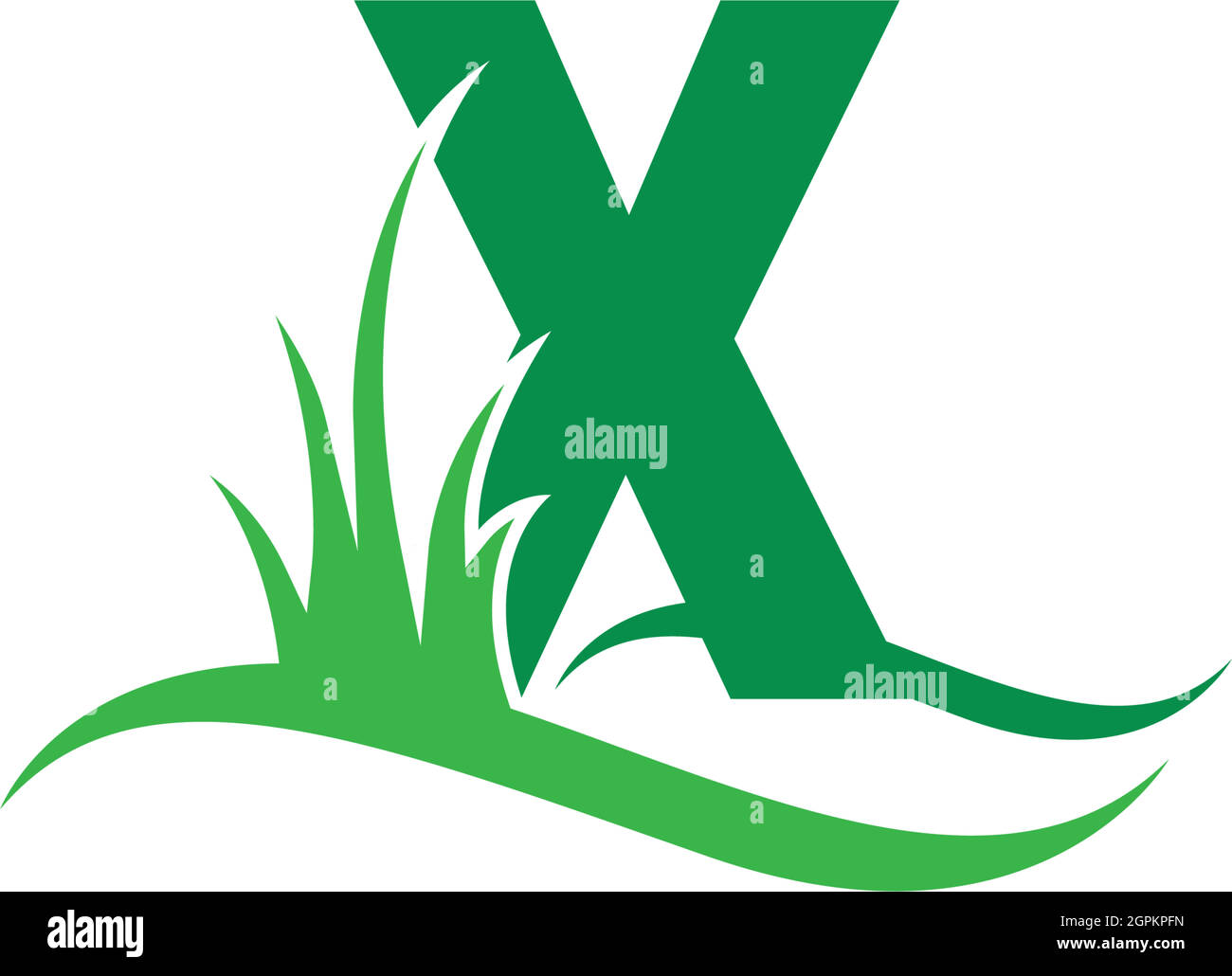 Letter X behind a green grass icon logo design vector Stock Vector