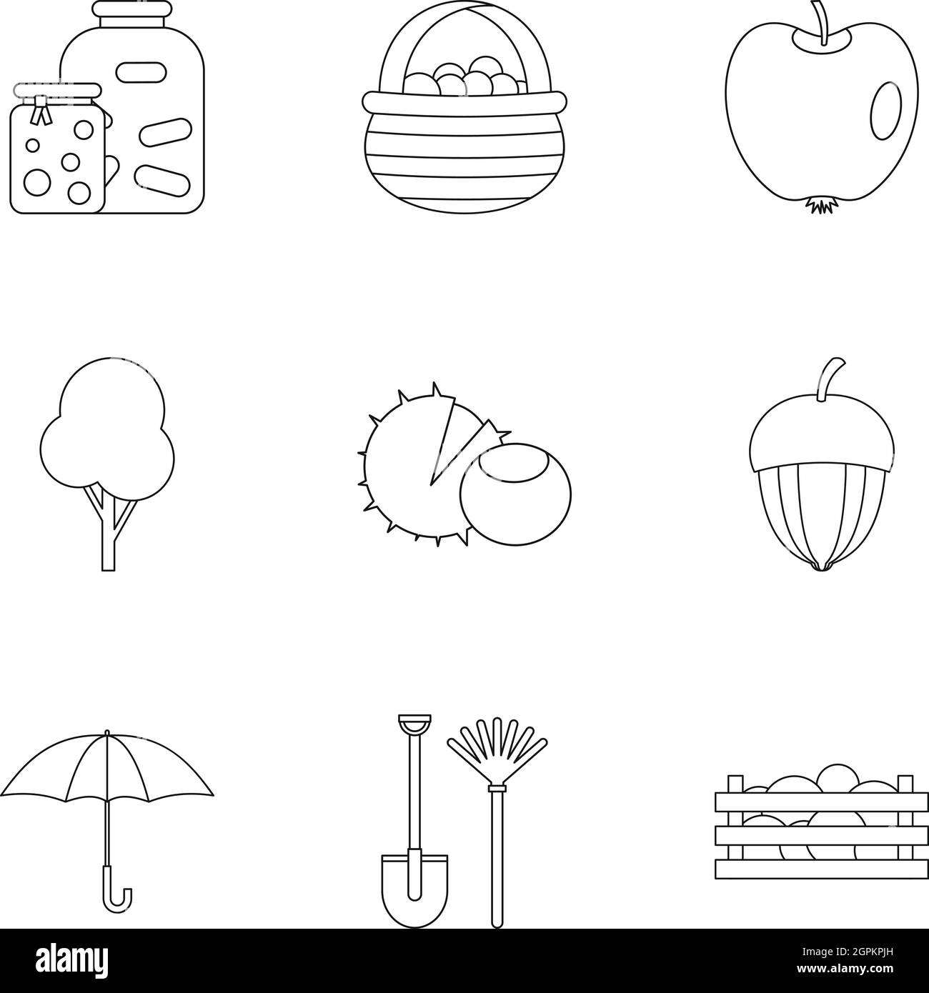 Autumn coming icons set, outline style Stock Vector
