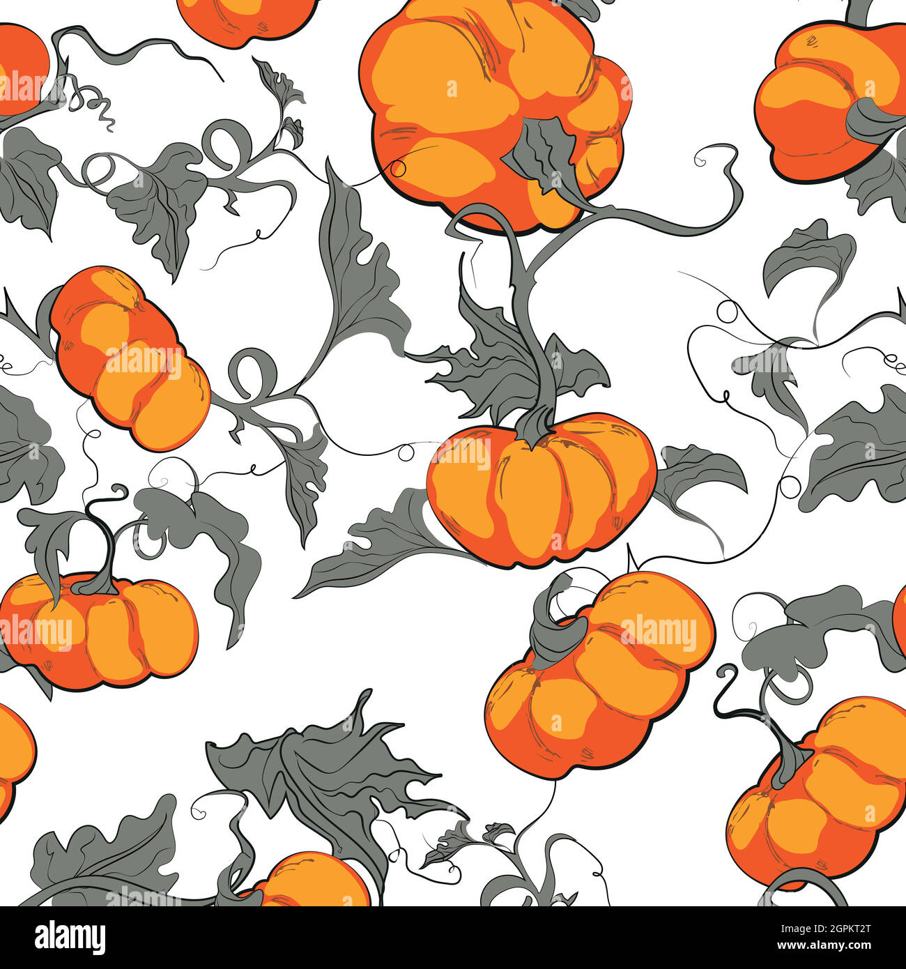 Autumn seamless pattern pumpkins drawn sketch Stock Vector