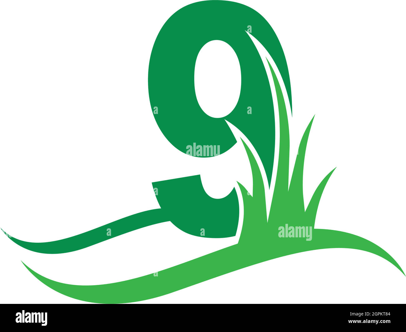 Number 9 behind a green grass icon logo design vector Stock Vector
