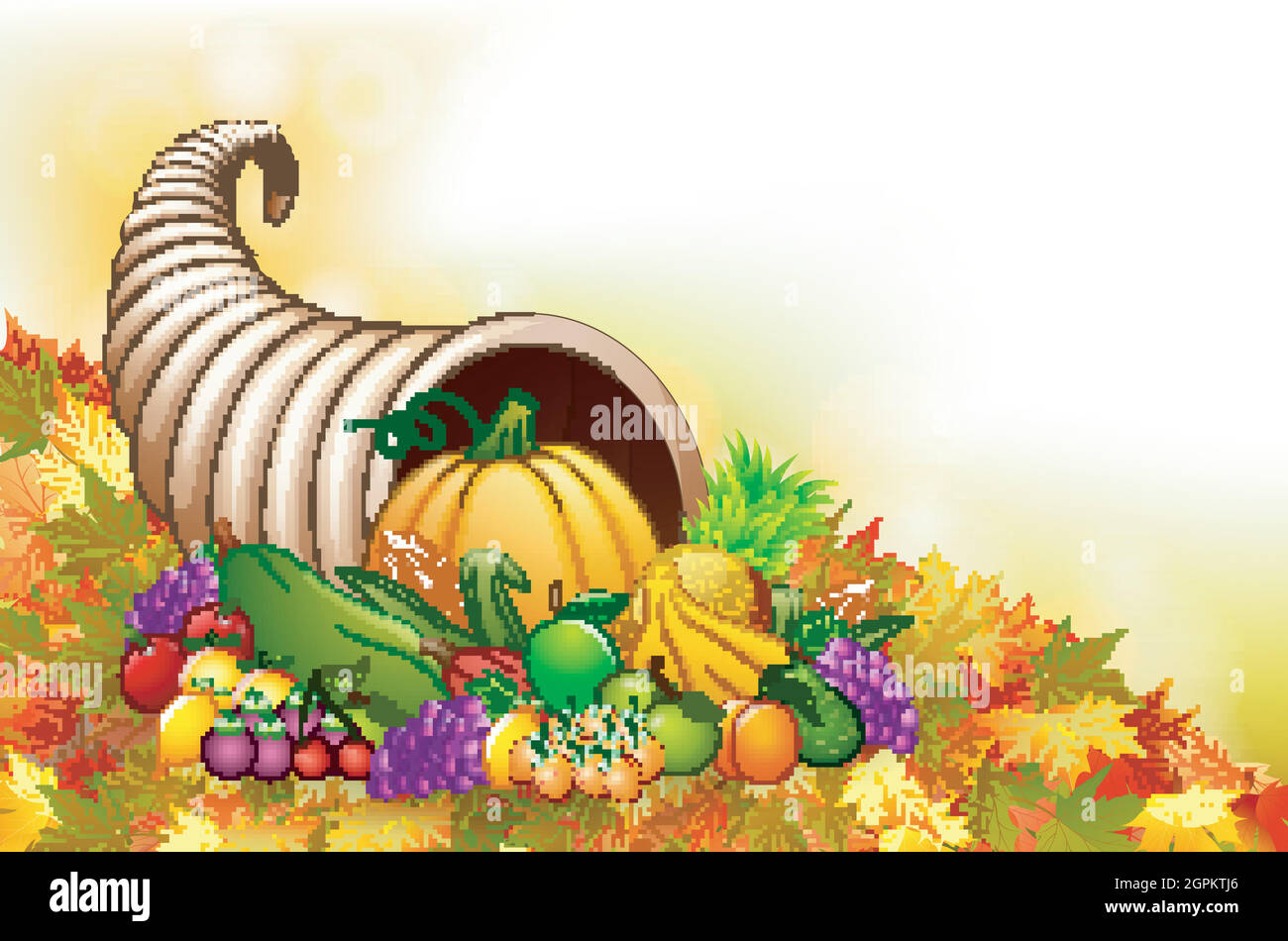 Autumn cornucopia horn of plenty with fruits Stock Vector