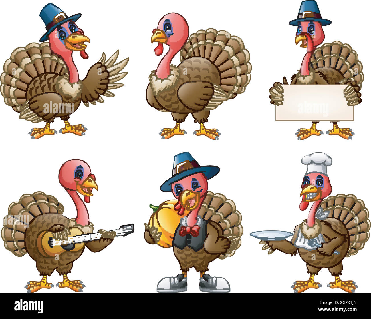Cartoon turkey mascot set Stock Vector