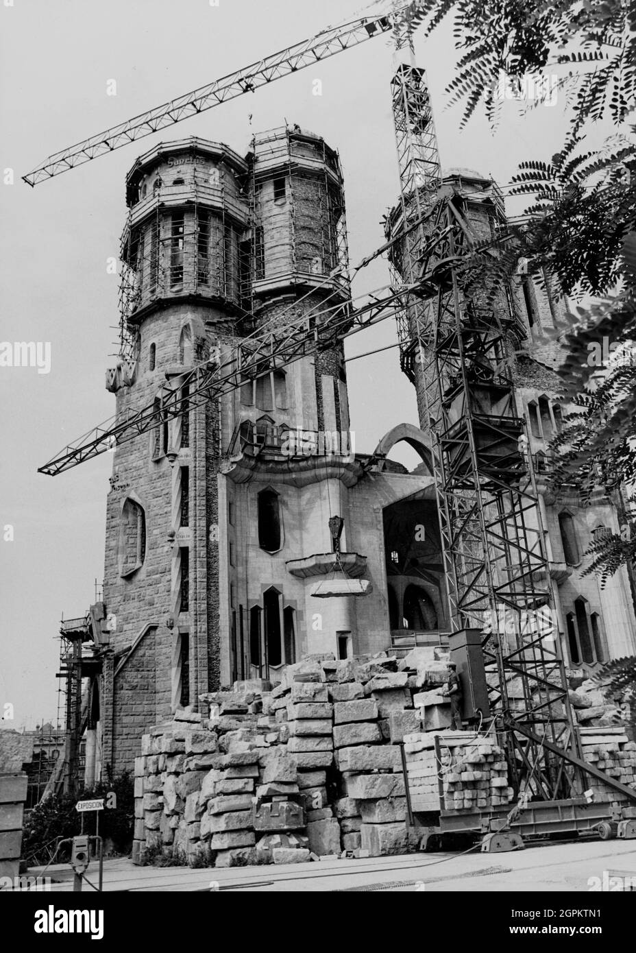 Sagrada Familia (Passion Façade): interior view of the construction, on ...