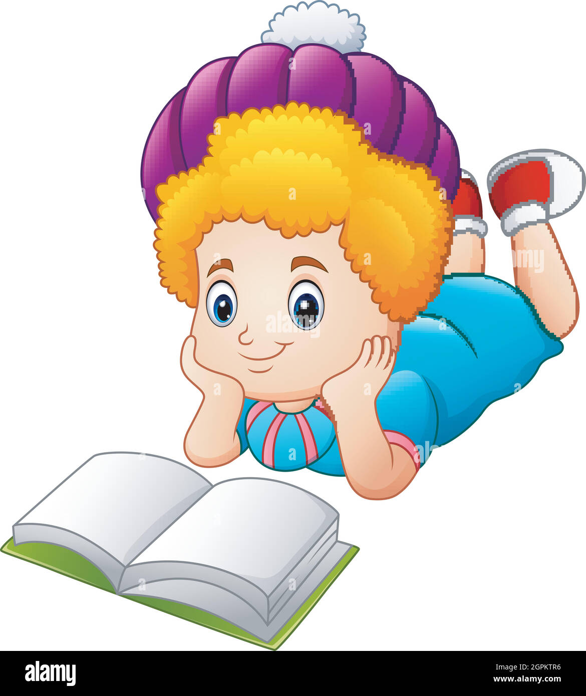 Cartoon illustration happy girl reading book Stock Vector