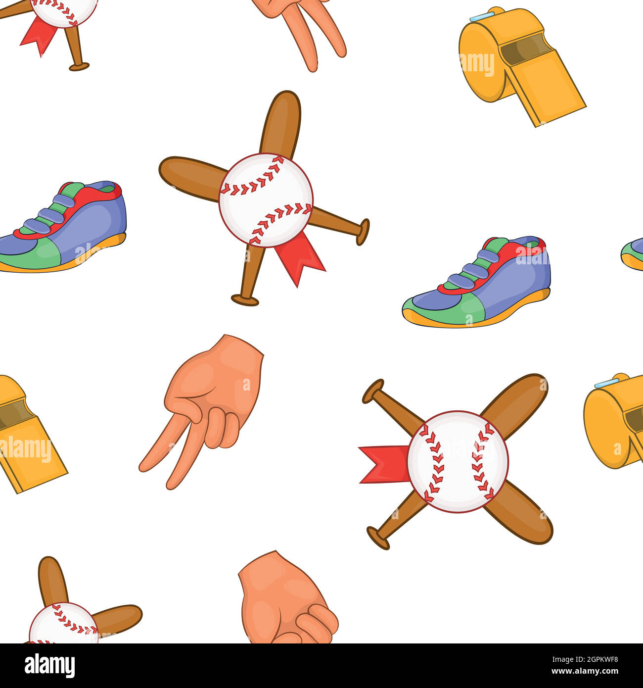 Baseball equipment pattern, cartoon style Stock Vector