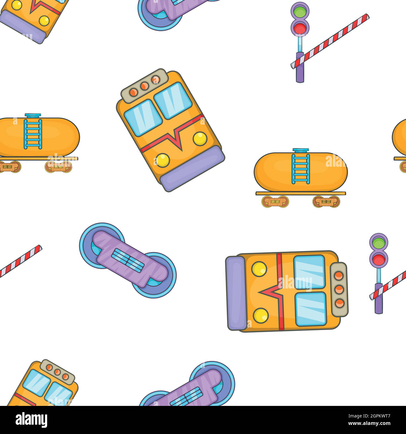 Railway transport pattern, cartoon style Stock Vector