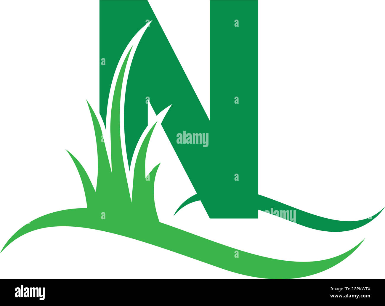 Letter N behind a green grass icon logo design vector Stock Vector