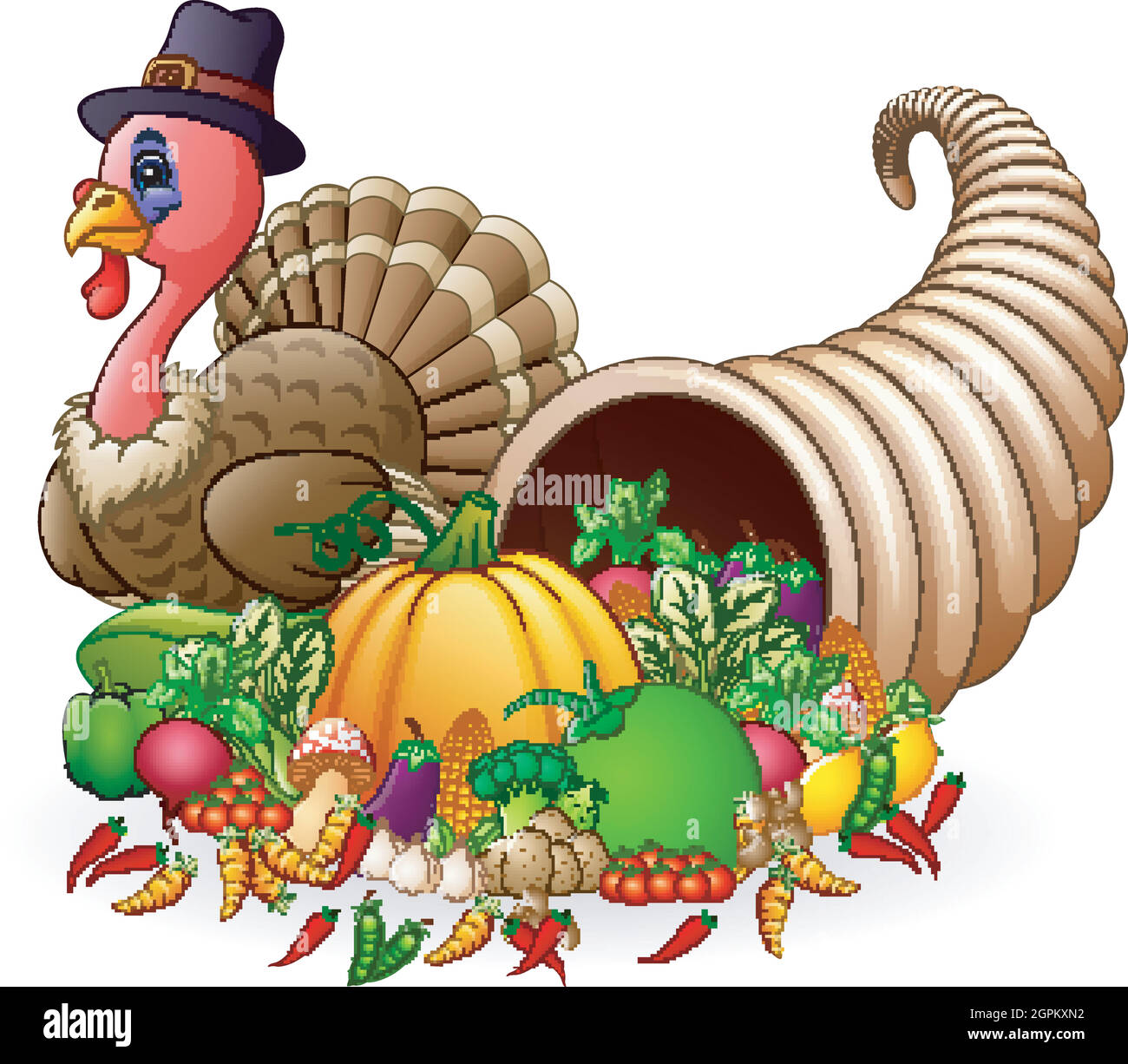 Thanksgiving horn of plenty cornucopia full of vegetables and fruit