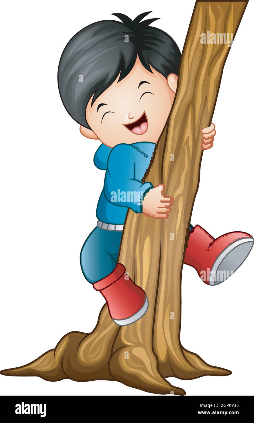 Vector illustration of Boy climbing the tree Stock Vector