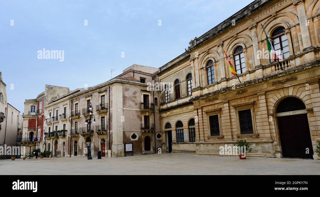 Piazza Duomo in Ortygia island, Syracuse, Italy. Stock Photo