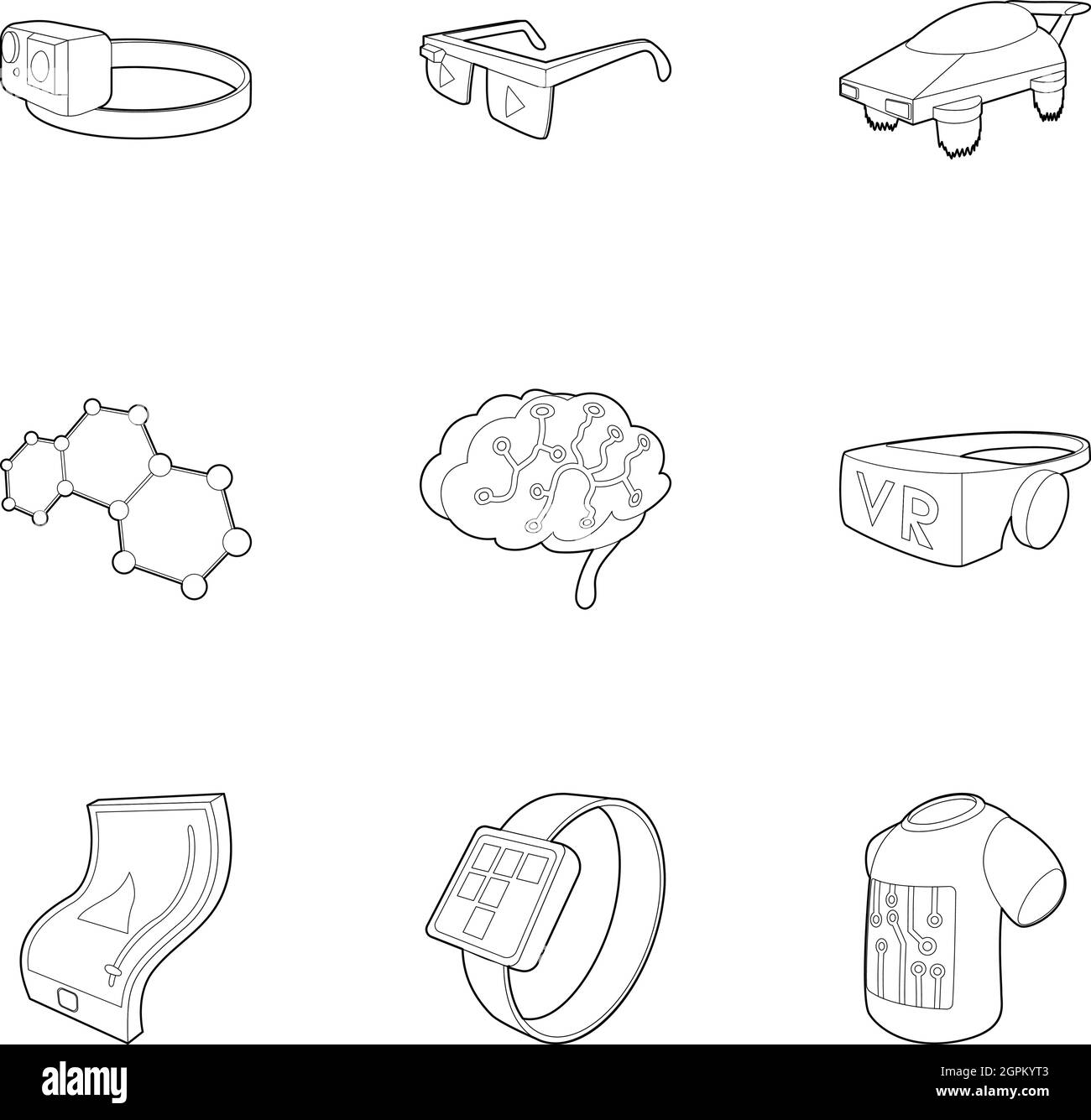 Innovative device icons set, outline style Stock Vector