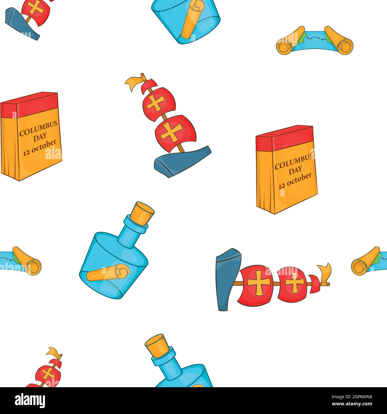 Columbus Day elements pattern, cartoon style Stock Vector