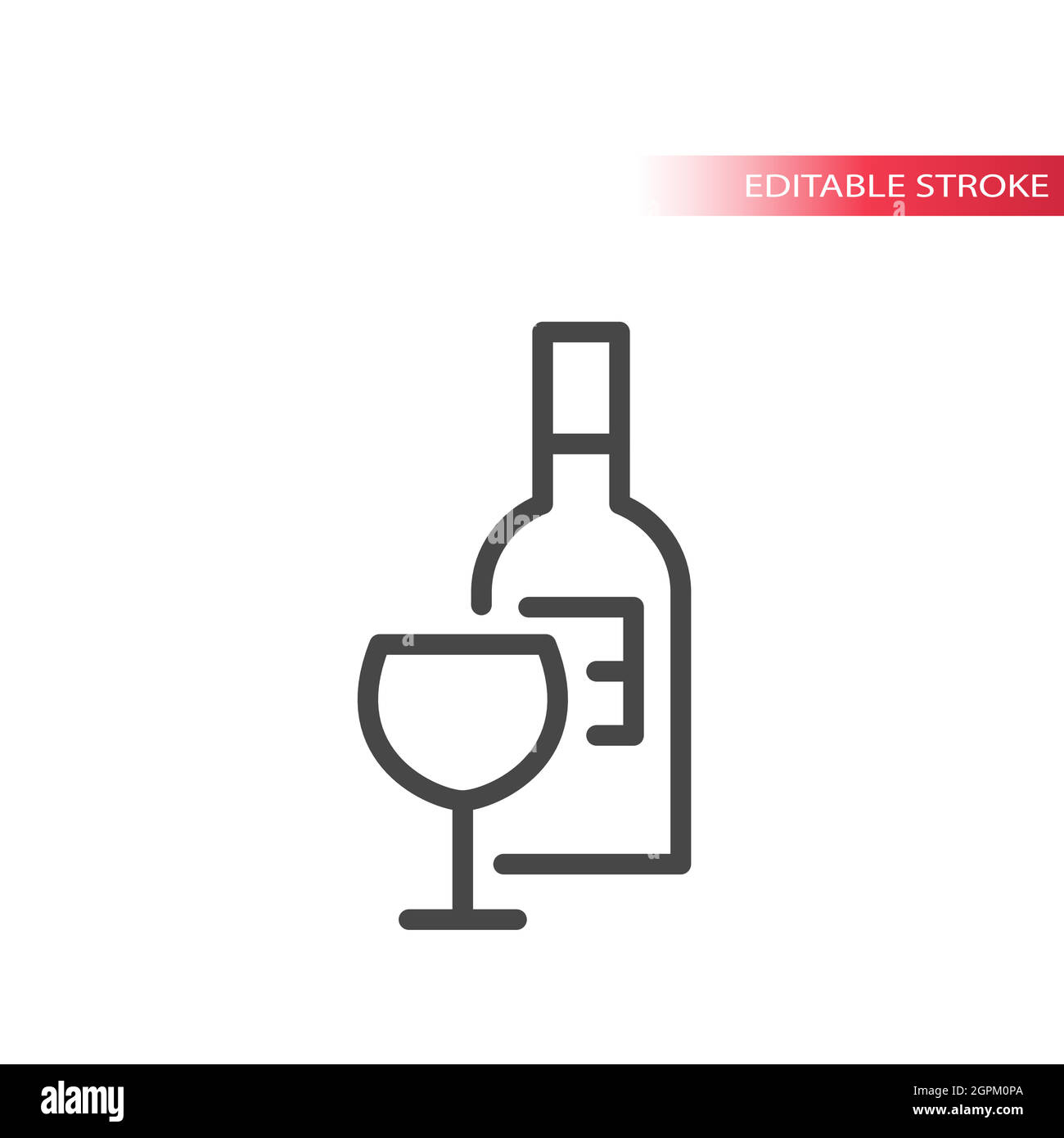 Wine bottle and glass line vector icon Stock Vector